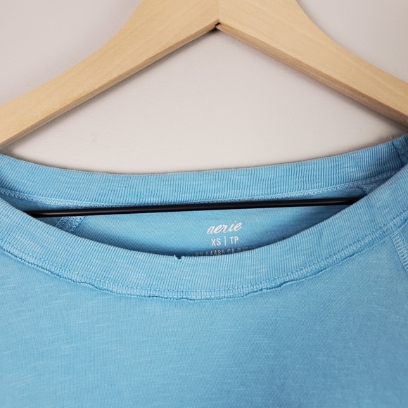 Aerie Blue Distressed Short Sleeve Tee Top XS - Picture 3 of 7